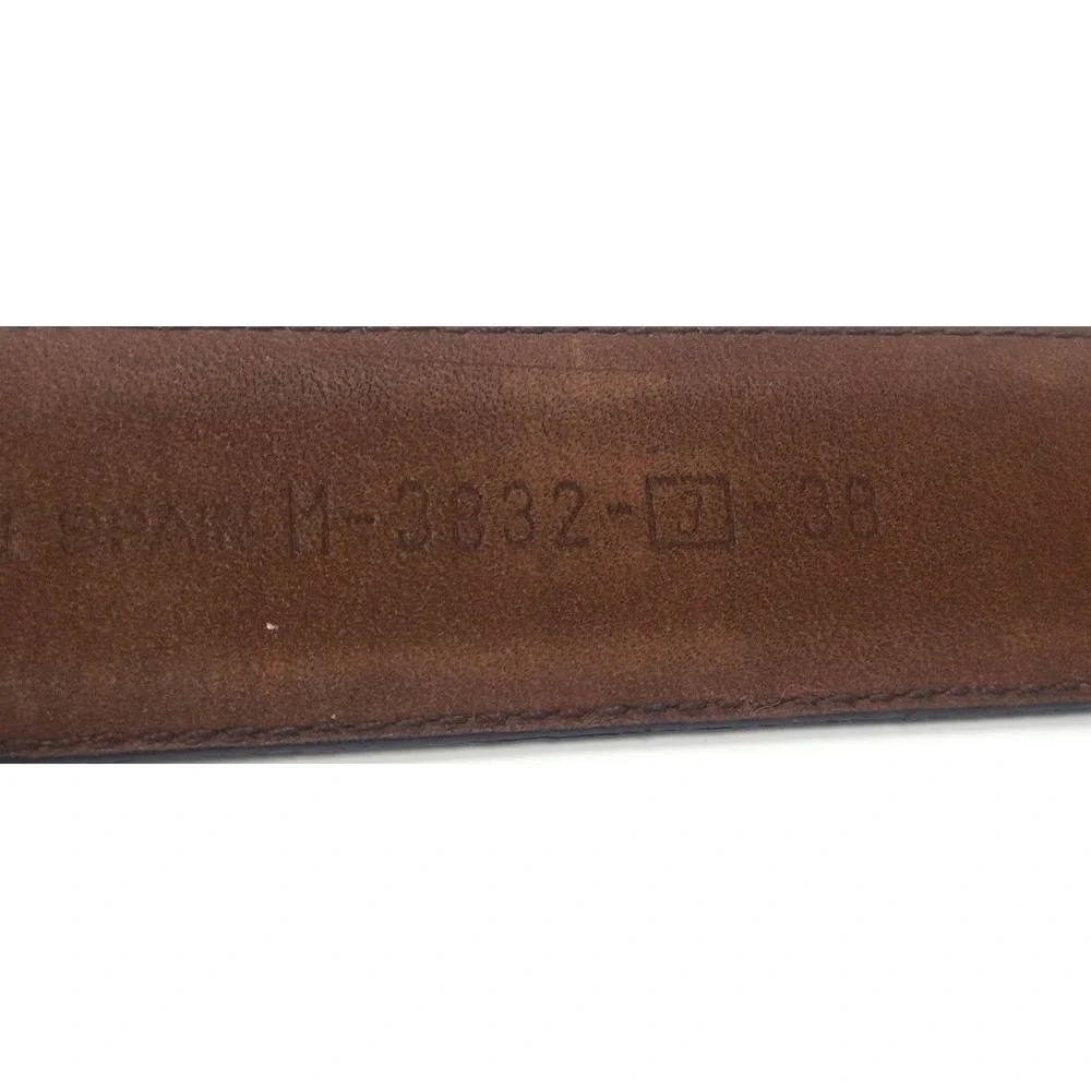 AS IS Saks Fifth Avenue Belt 38 M-3832 Spain Brown Leather Linen - MISSING PRONG